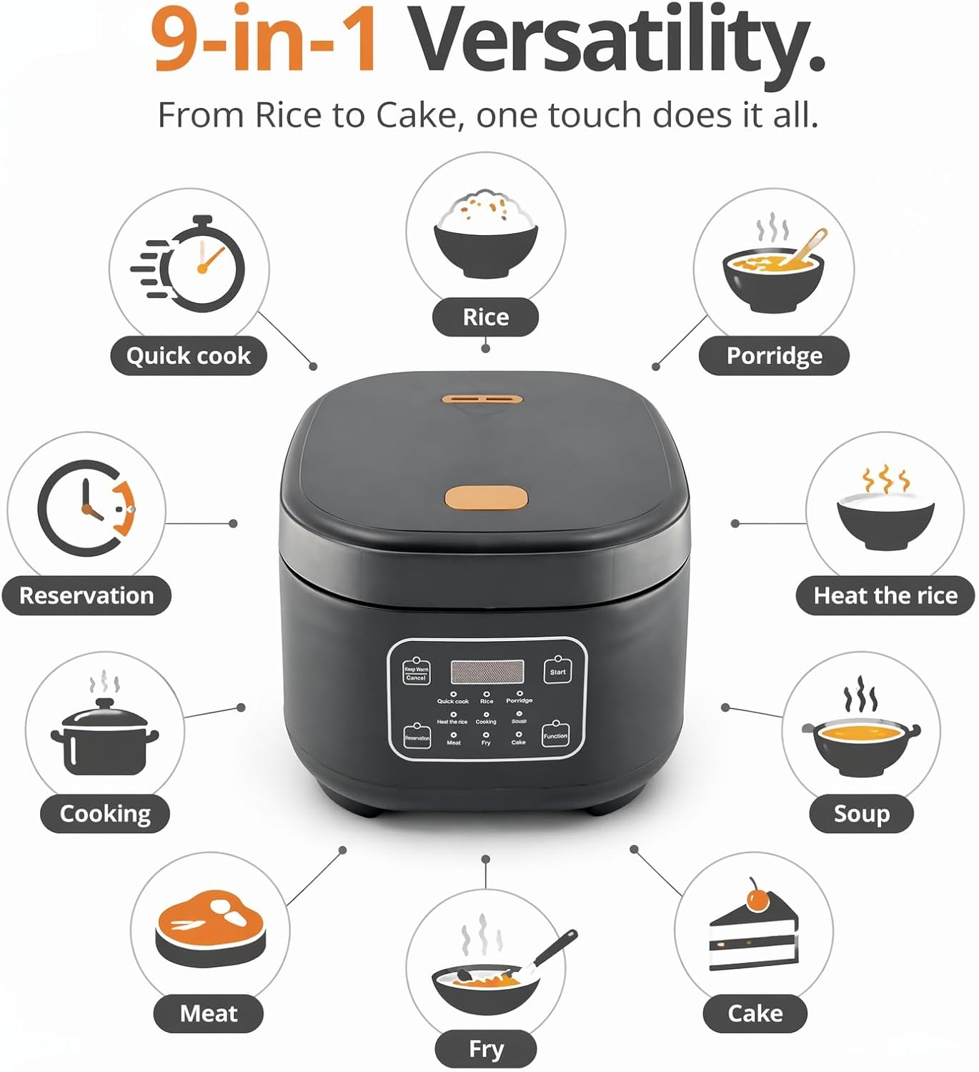 Husnmop 3L Pressure Rice Cooker, 9-in-1 Multi-Cooker, Non-Stick, Black DEMO