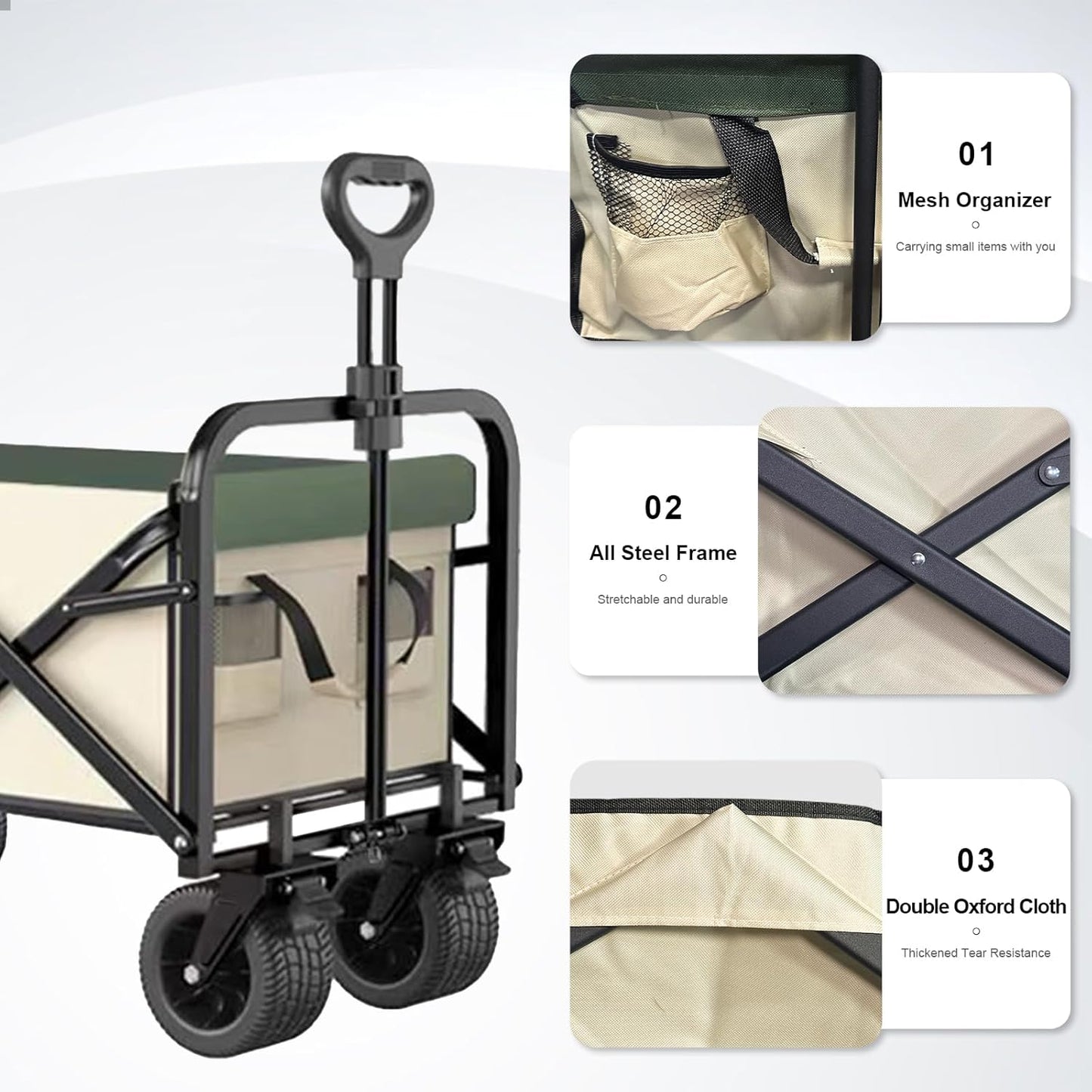 Menbyci Collapsible Garden Transportation Folding Wagon Portable Large DEMO