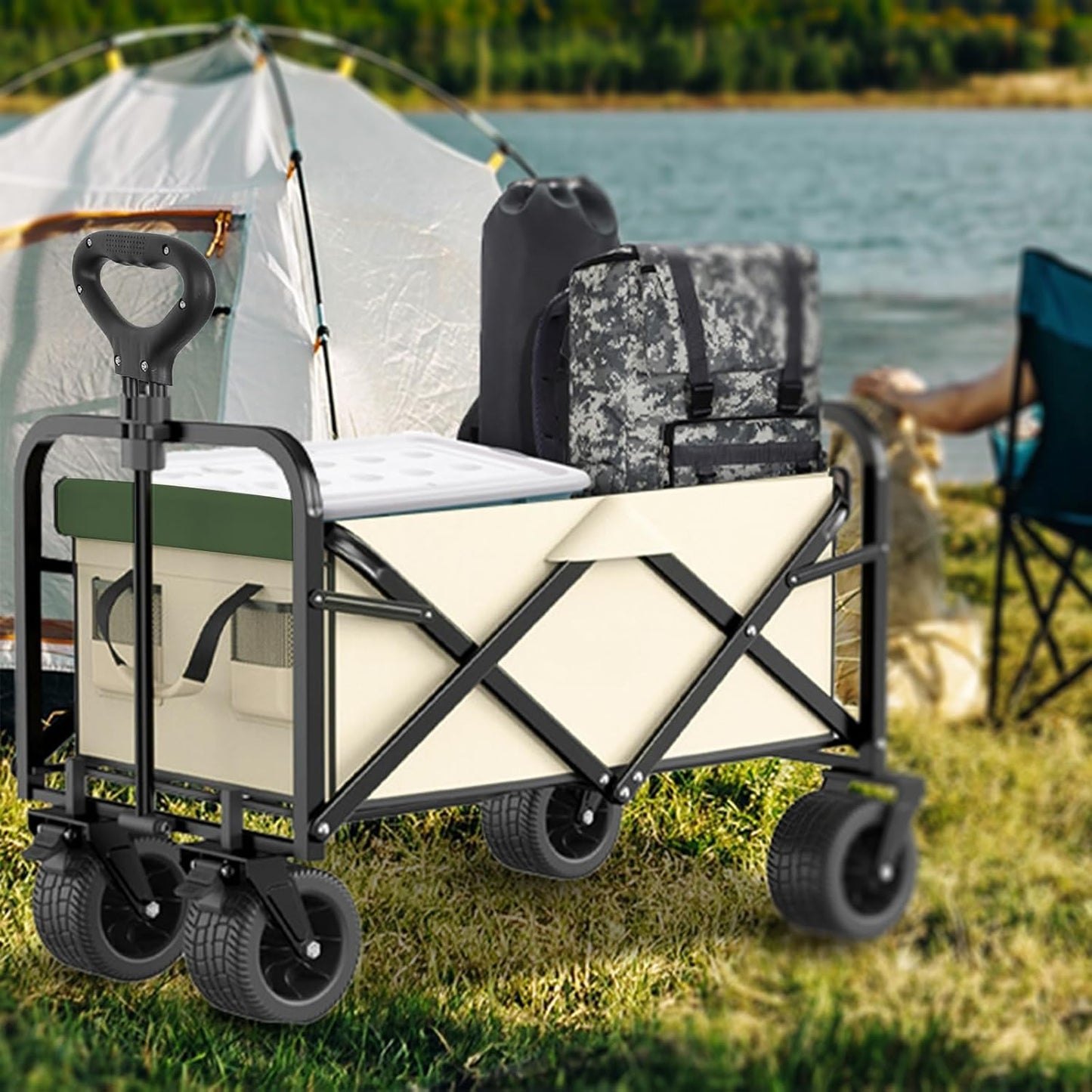 Menbyci Collapsible Garden Transportation Folding Wagon Portable Large DEMO