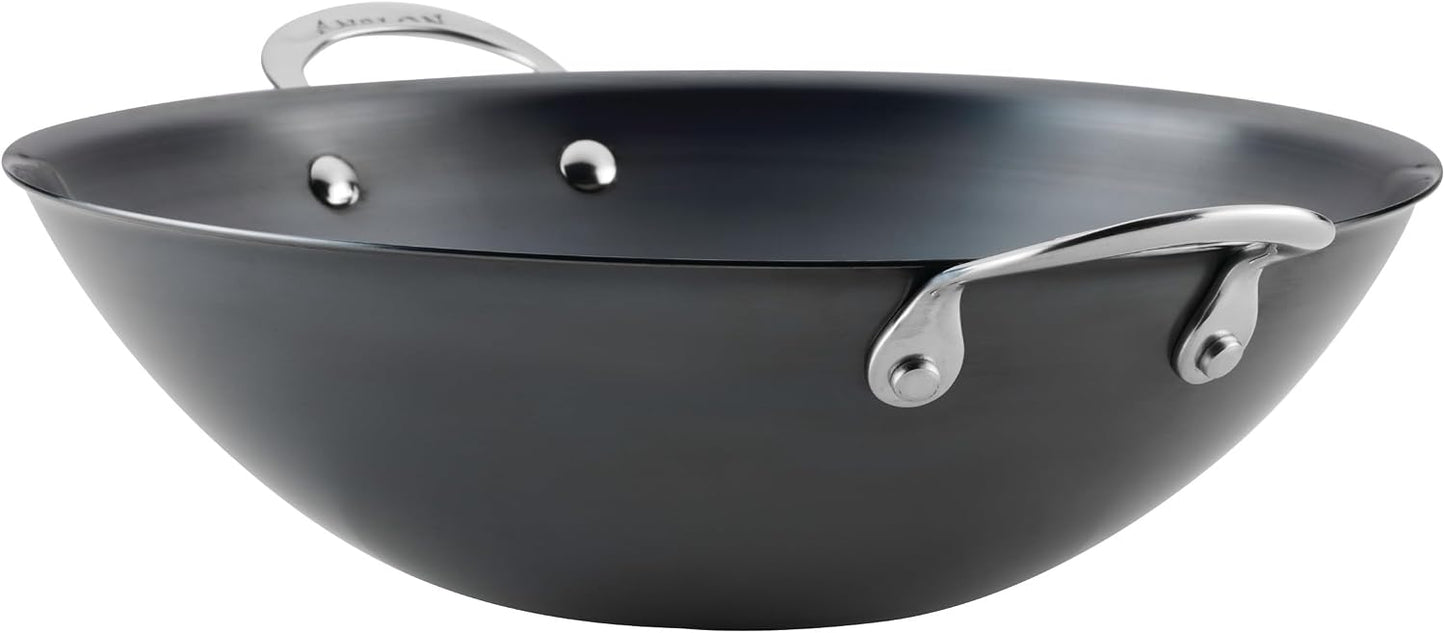 Anolon Carbon Woks Steel Wok 36cm Nonstick Induction Compatible Stir Fry NEW
