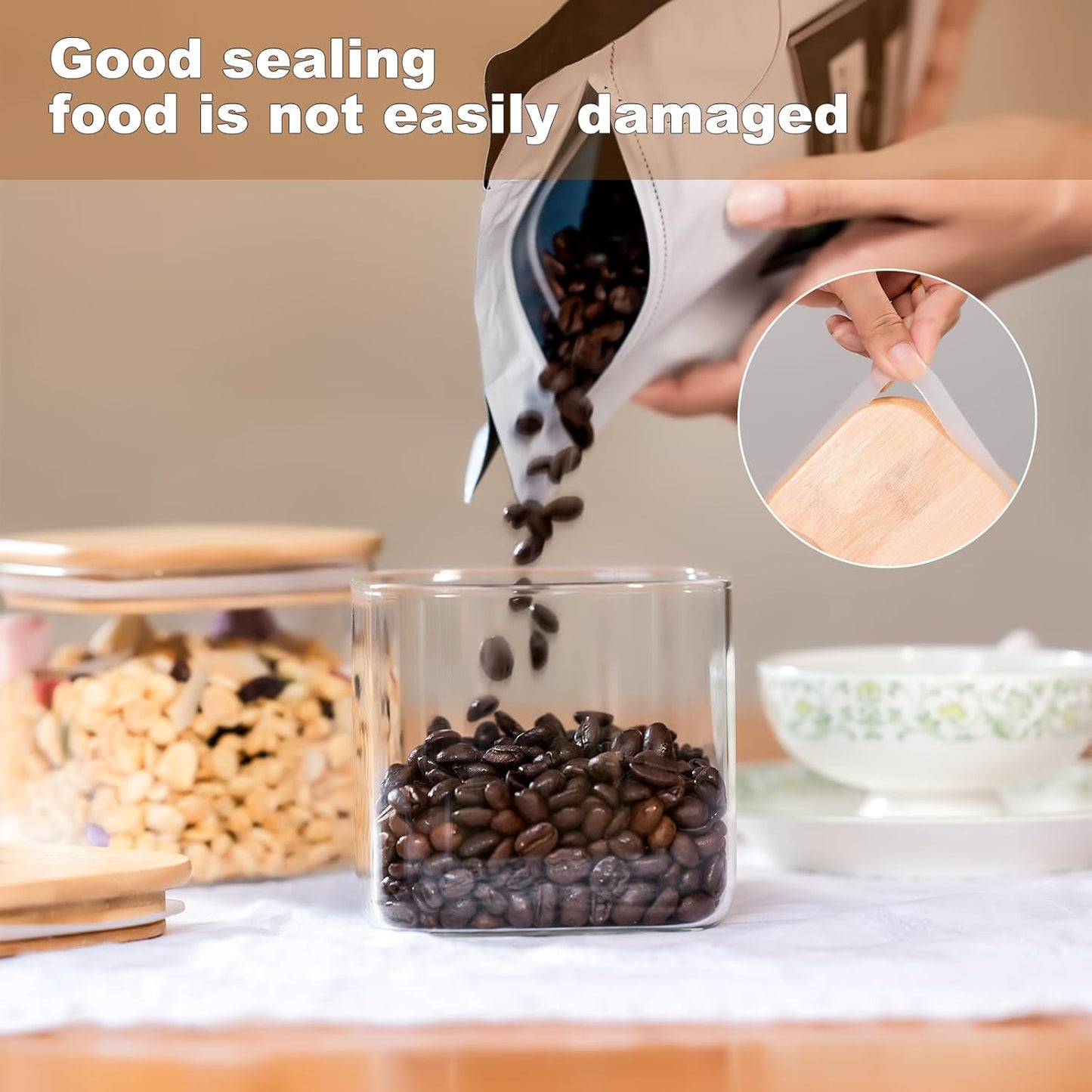 Liuruiyu Glass Food Storage Jars, 6 Square 27oz Containers, Airtight Lids DEMO