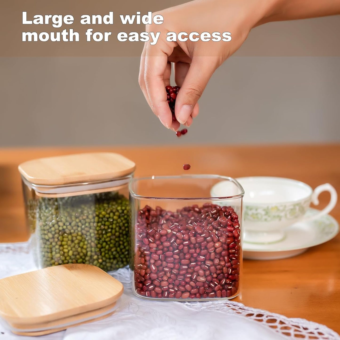 Liuruiyu Glass Food Storage Jars, 6 Square 27oz Containers, Airtight Lids DEMO