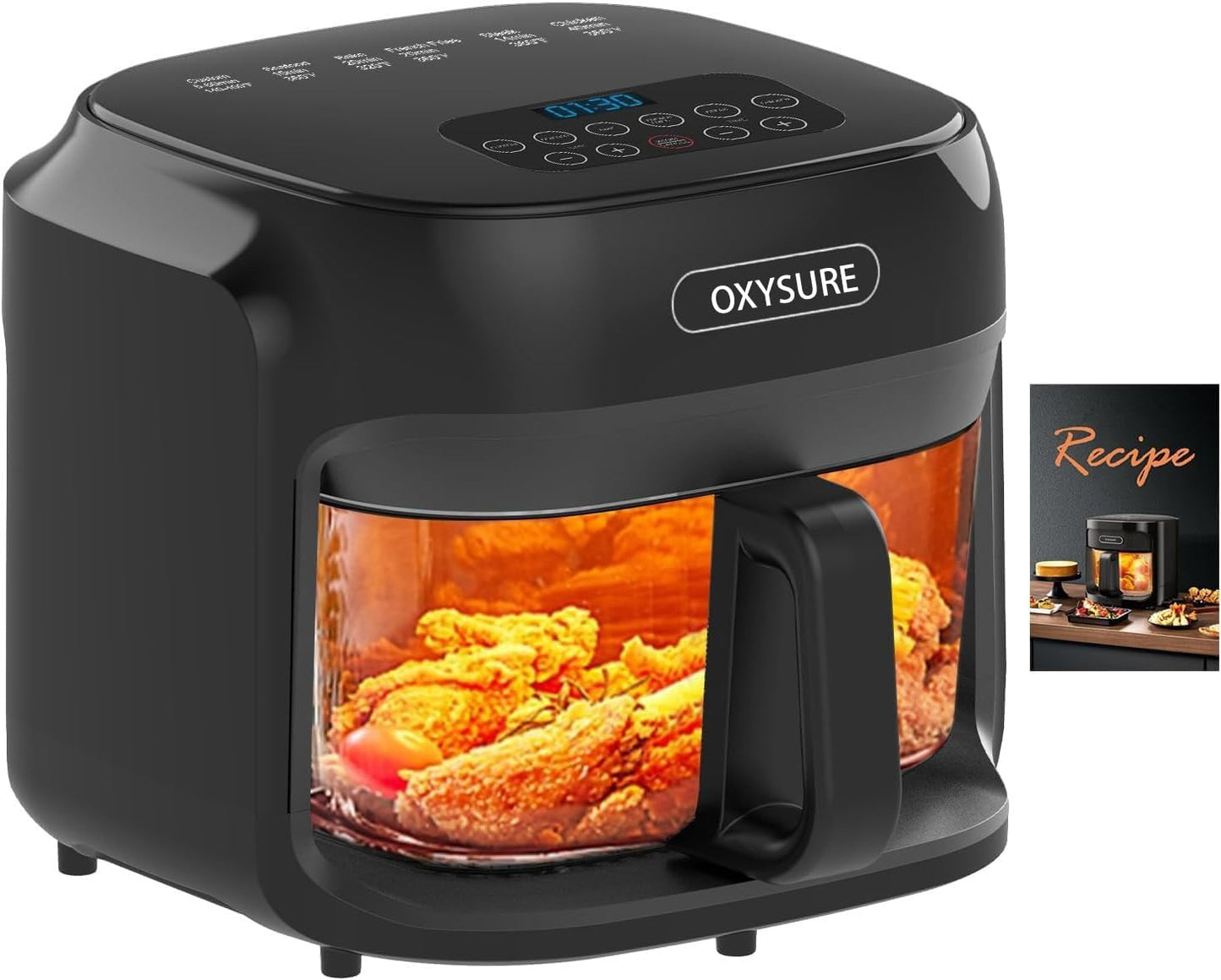 OXYSURE 7.5QT Air Fryers Glass Air Fryer with 360° Even Heating and DEMO