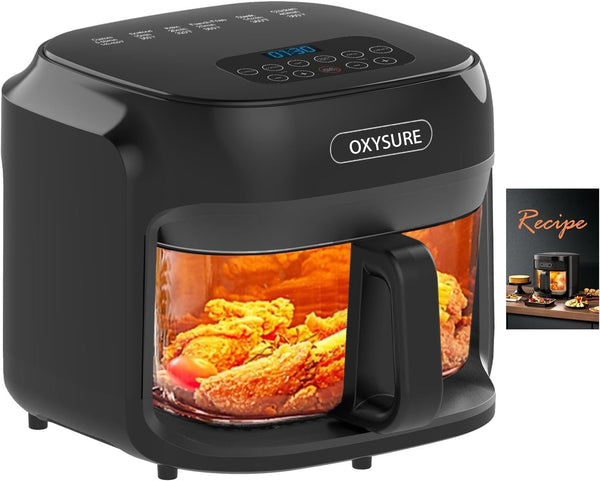 OXYSURE 7.5QT Air Fryers Glass Air Fryer with 360° Even Heating and DEMO