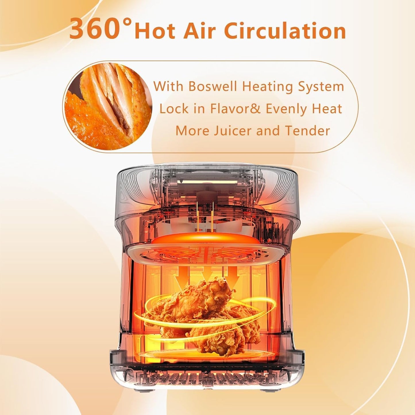 OXYSURE 7.5QT Air Fryers Glass Air Fryer with 360° Even Heating and DEMO