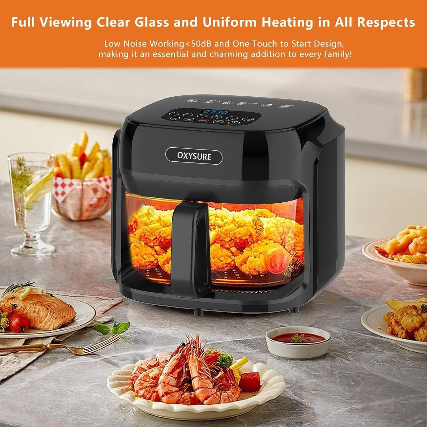 OXYSURE 7.5QT Air Fryers Glass Air Fryer with 360° Even Heating and DEMO