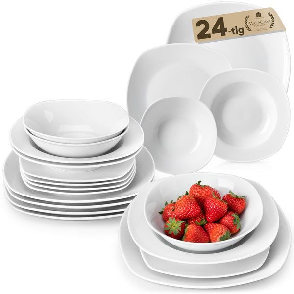 MALACASA Elisa 24-Piece Ivory White Porcelain Dinnerware Set Bowls & Plates DEMO