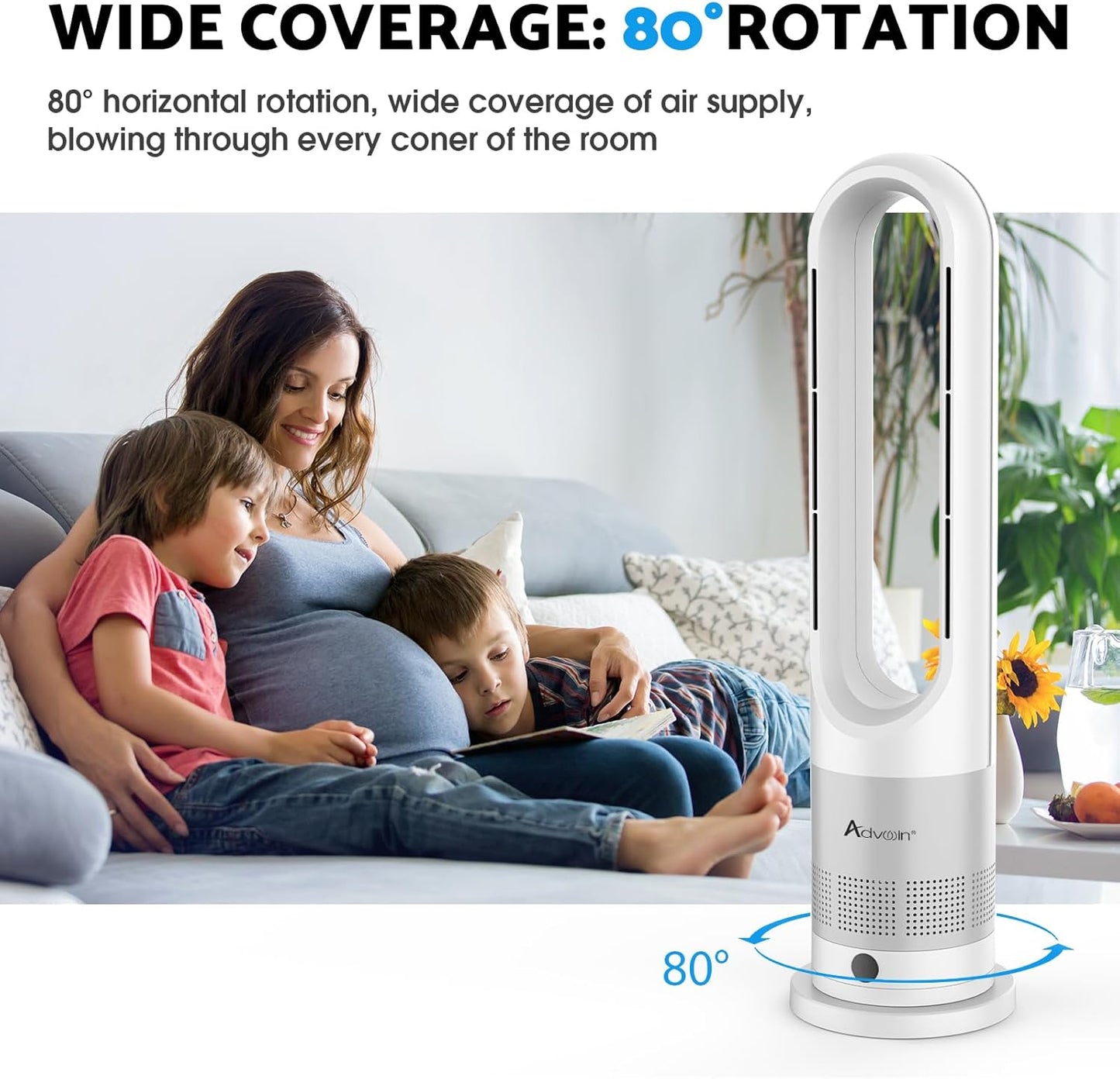 ADVWIN 2-in-1 Electric Tower Fan Heater with 8 Cold & 3 Warm Speeds Silver DEMO