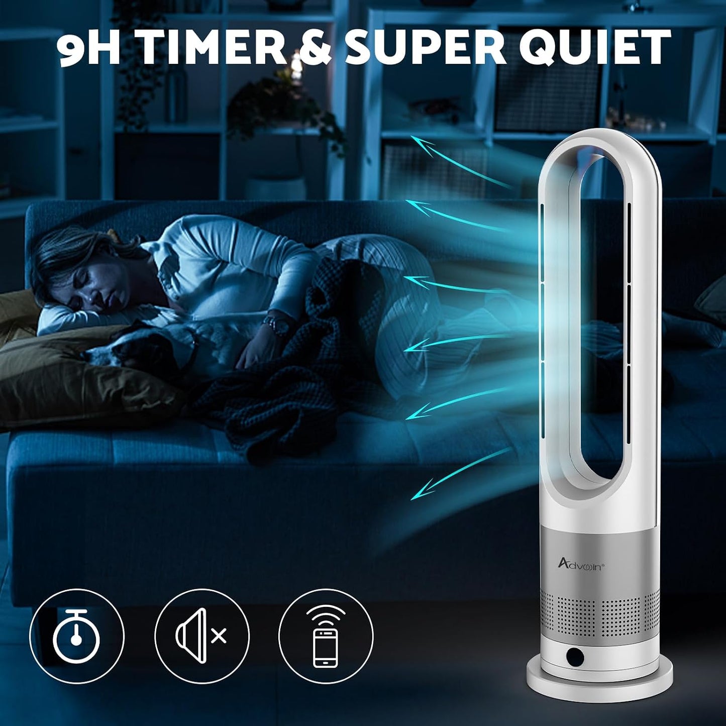 ADVWIN 2-in-1 Electric Tower Fan Heater with 8 Cold & 3 Warm Speeds Silver DEMO