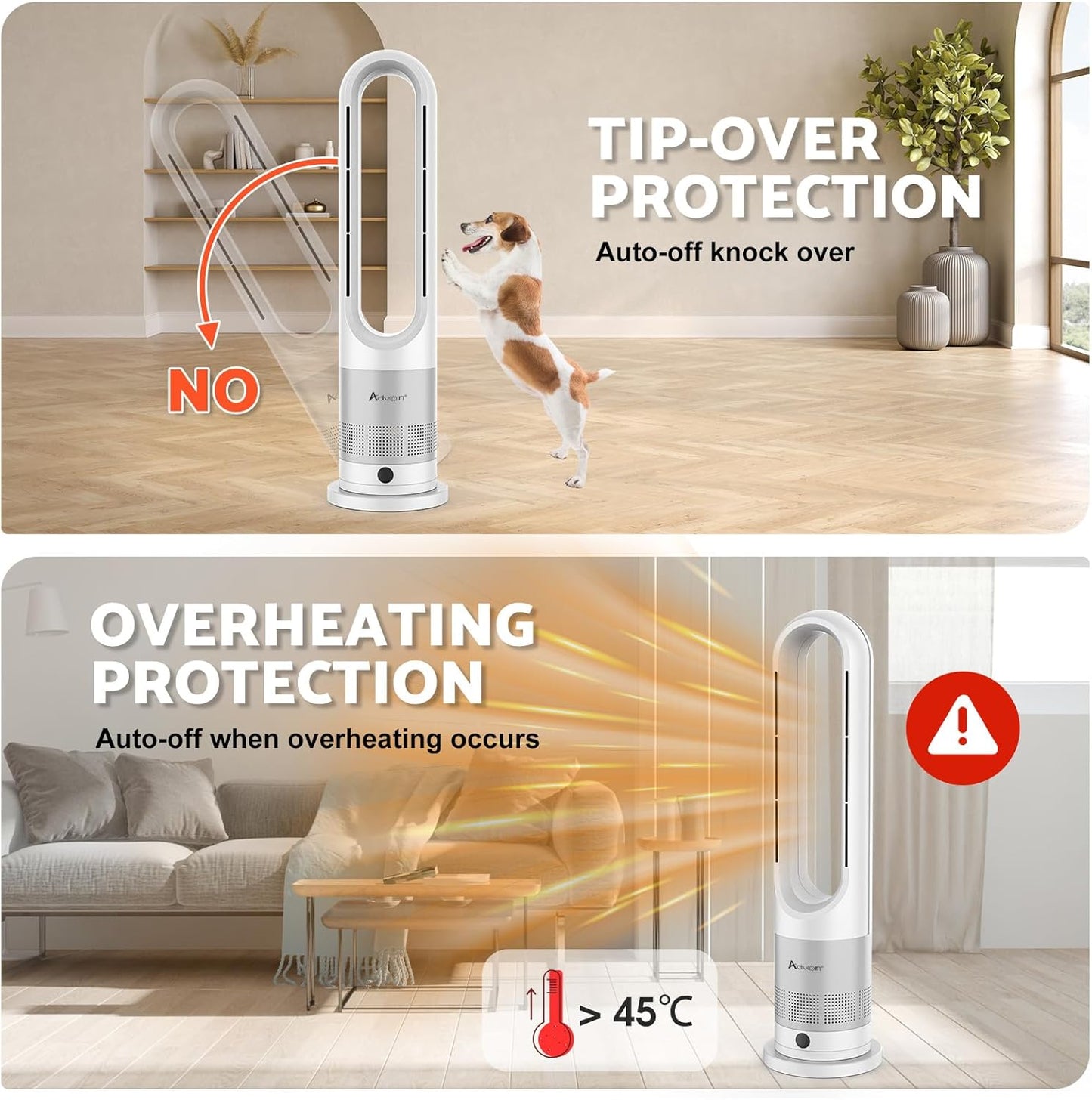 ADVWIN 2-in-1 Electric Tower Fan Heater with 8 Cold & 3 Warm Speeds Silver DEMO
