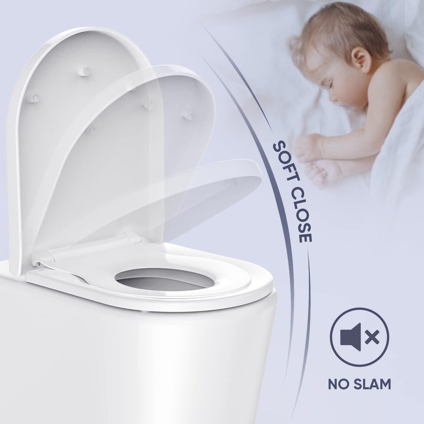 MUJIUSHI Soft Seats Close Toilet Seat with Built-in Child Seat, White, U/D DEMO