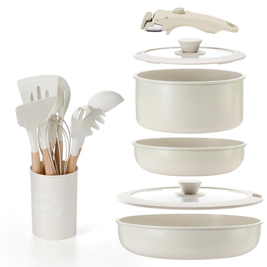 IPOW 15-Piece Pot and Pan Set Nonstick Cookware Aluminum White Standard NEW