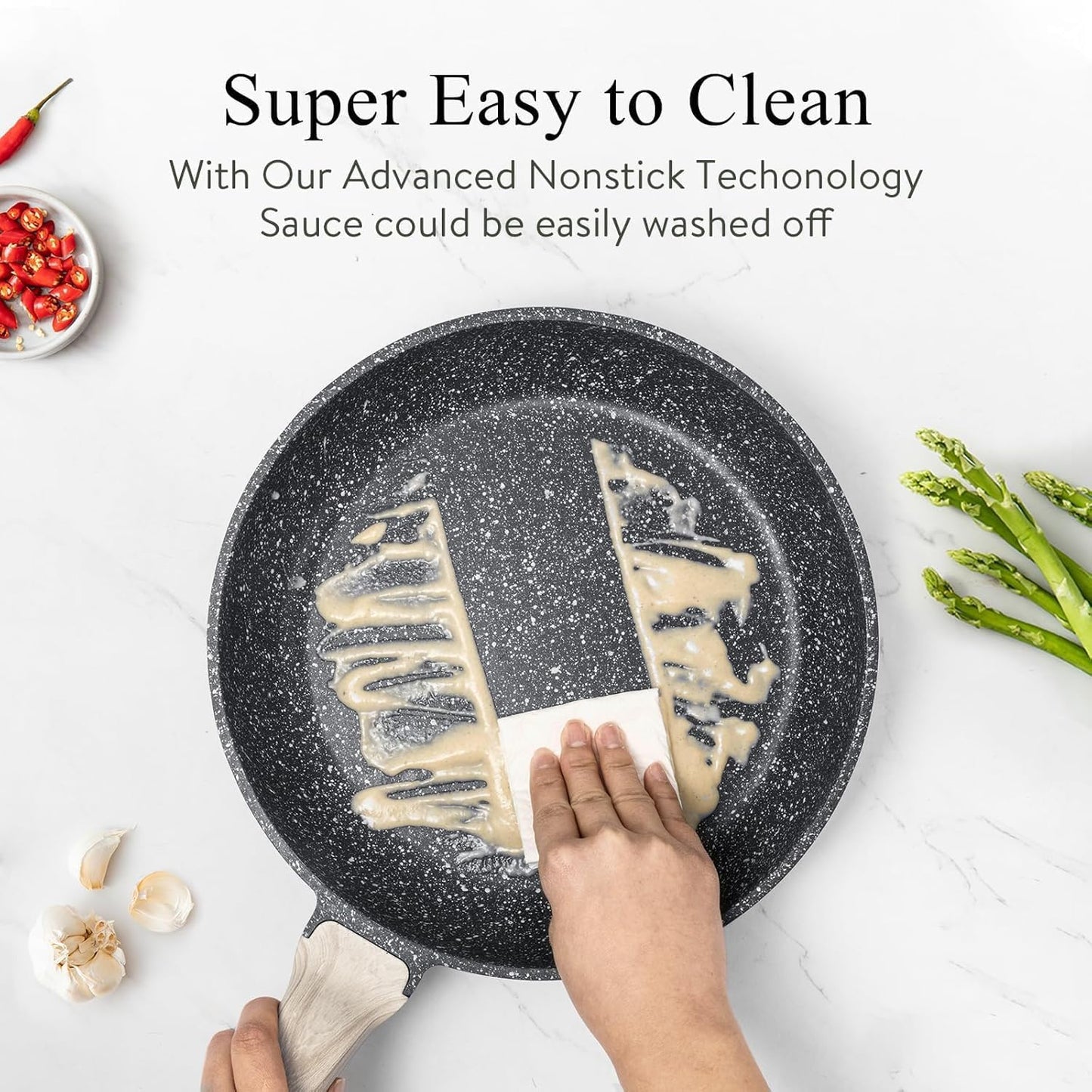 Segden 12-Piece Non-Stick Granite Cookware Set - Black Pots and Pans for DEMO
