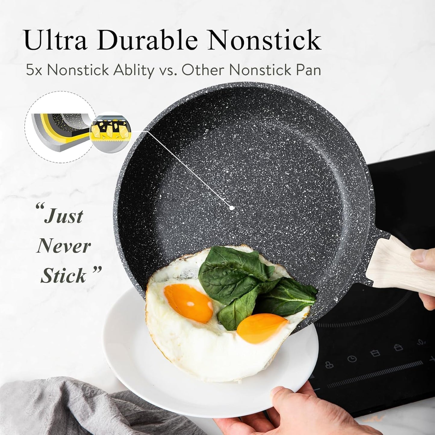 Segden 12-Piece Non-Stick Granite Cookware Set - Black Pots and Pans for DEMO