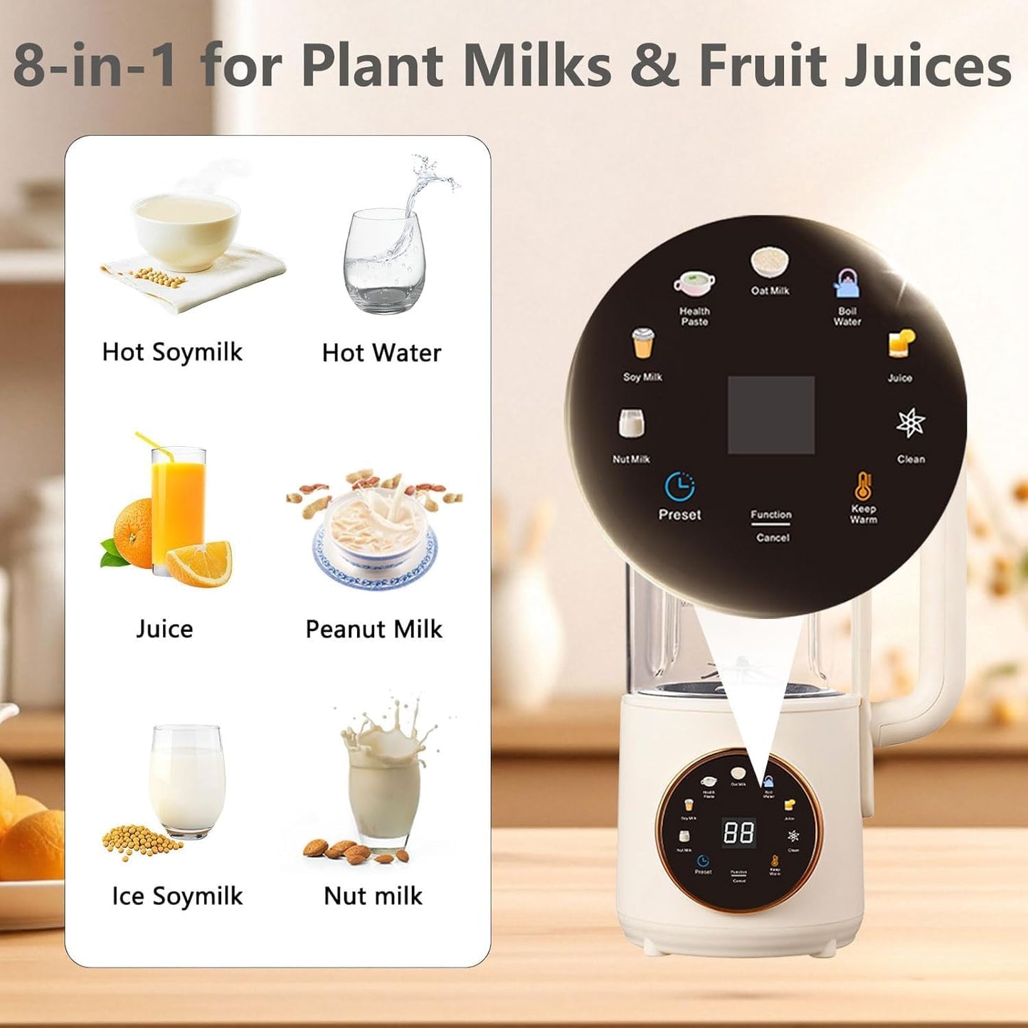 Hxgemu 8-in-1 Automatic Nut Milk Maker Machine 1400ml Countertop Blender DEMO