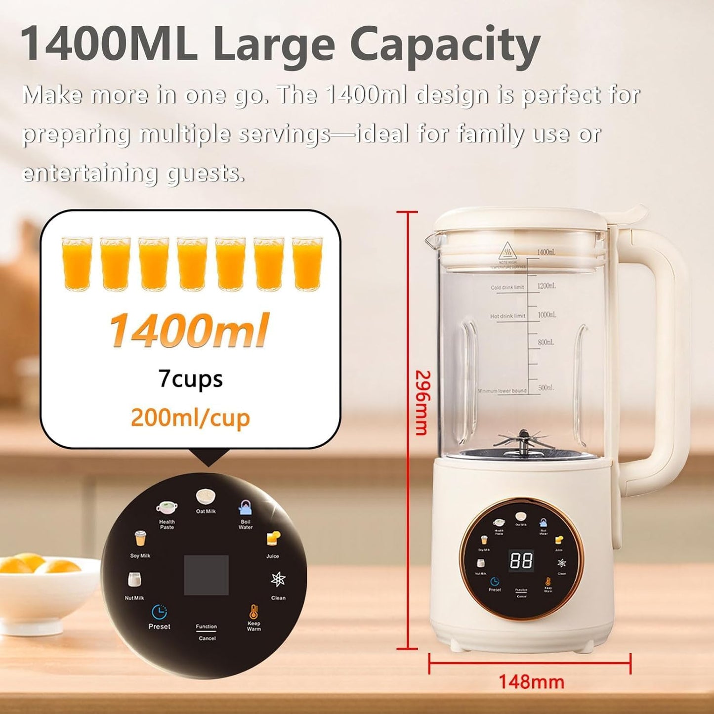 Hxgemu 8-in-1 Automatic Nut Milk Maker Machine 1400ml Countertop Blender DEMO