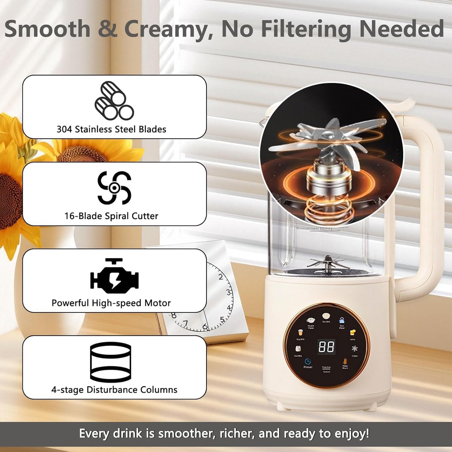 Hxgemu 8-in-1 Automatic Nut Milk Maker Machine 1400ml Countertop Blender DEMO
