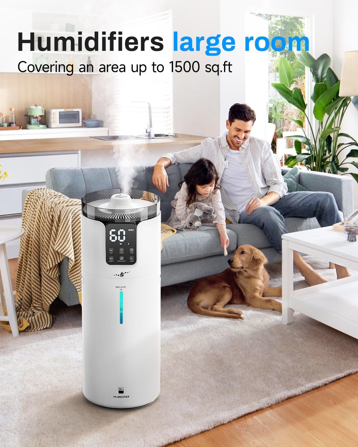 UXIKAPEEN Large Room Whole House Humidifier 16L Top Fill Cool Mist NEW