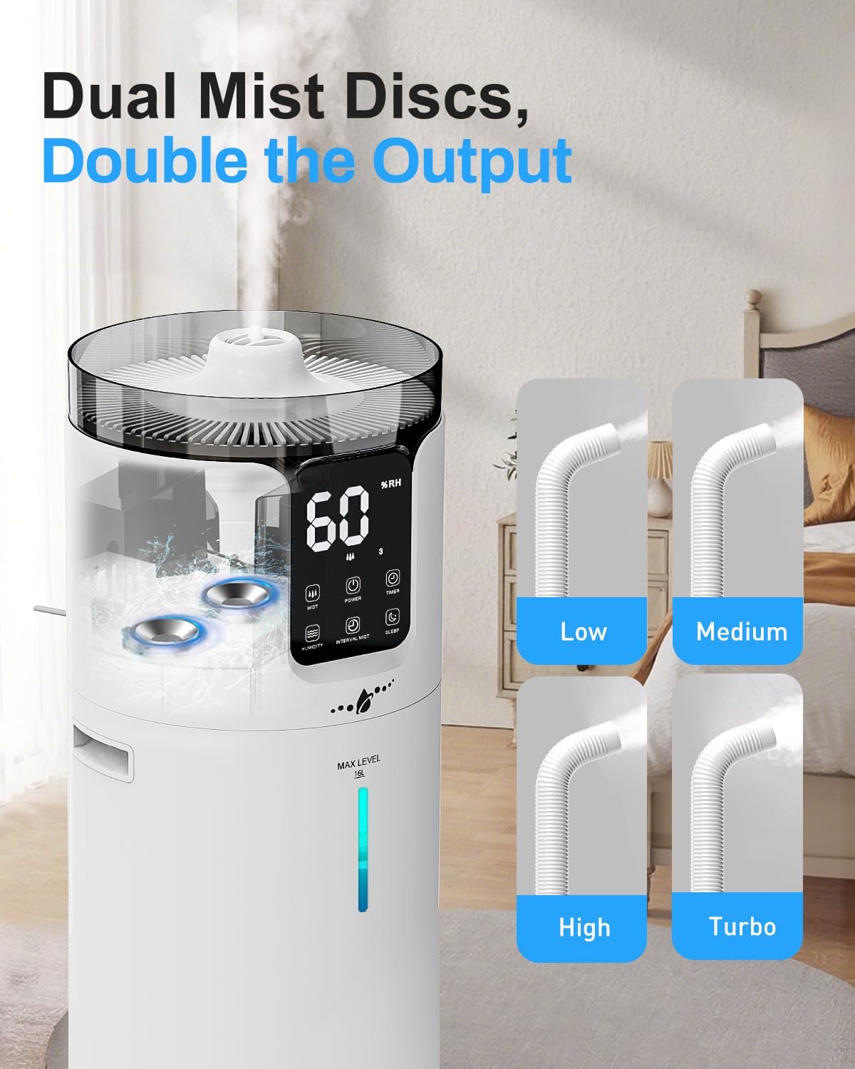 UXIKAPEEN Large Room Whole House Humidifier 16L Top Fill Cool Mist NEW