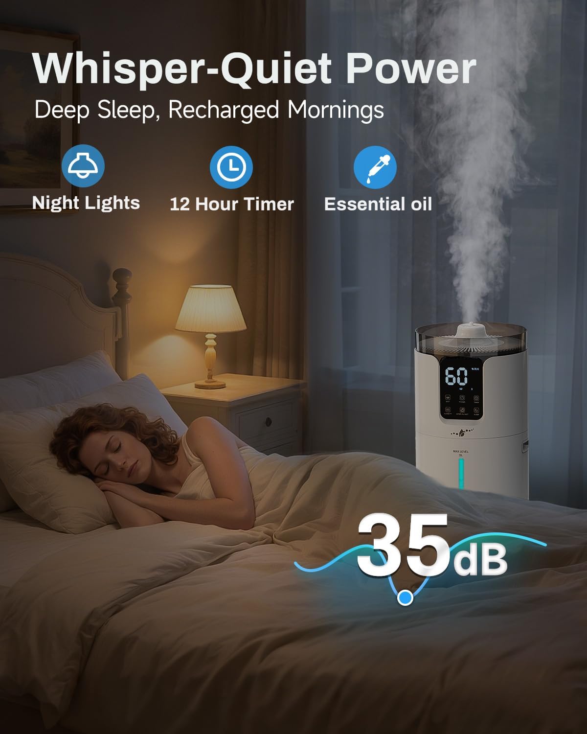 UXIKAPEEN Large Room Whole House Humidifier 16L Top Fill Cool Mist NEW