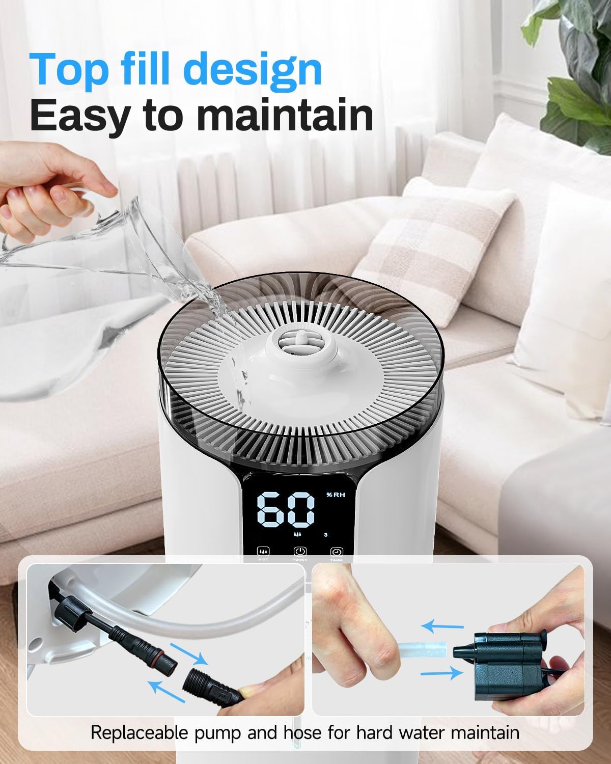 UXIKAPEEN Large Room Whole House Humidifier 16L Top Fill Cool Mist NEW