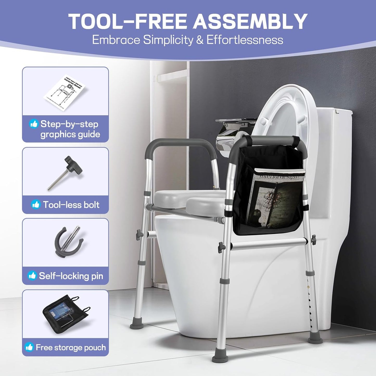 RYUUSEI Raised Toilet Seat with Handles Adjustable Height Bathroom DEMO