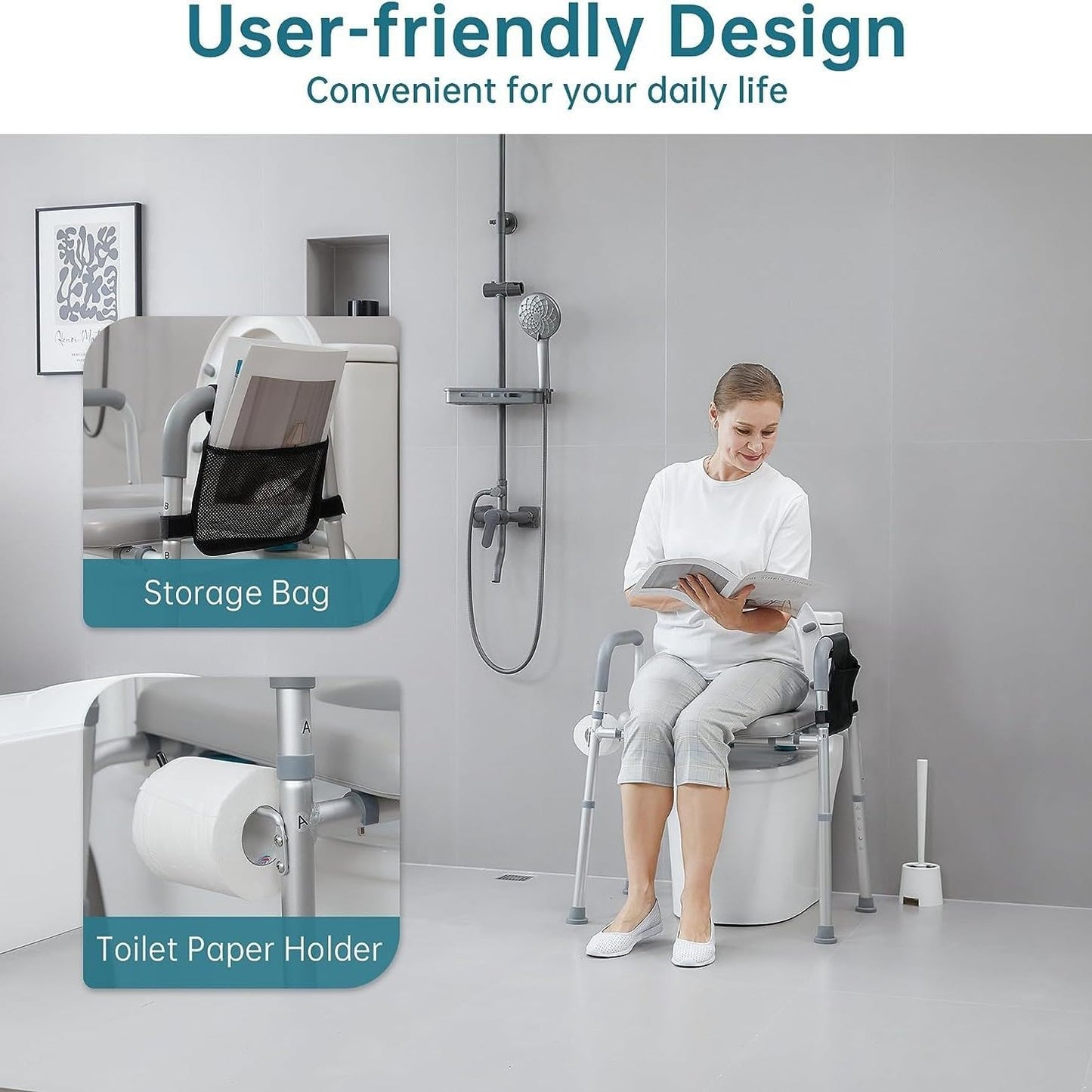 RYUUSEI Raised Toilet Seat with Handles Adjustable Height Bathroom DEMO