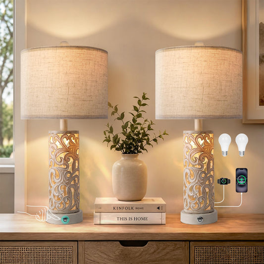 Apsung Bedside Table Lamps Set of 2 Touch Control Dual Light Modes Beige DEMO