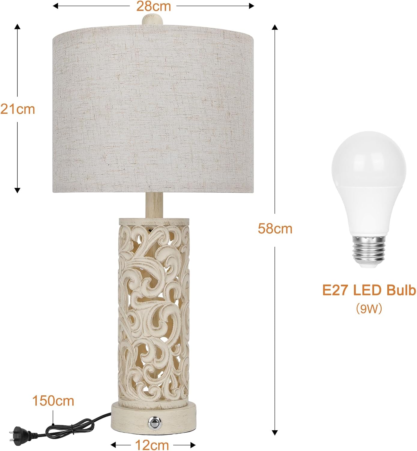 Apsung Bedside Table Lamps Set of 2 Touch Control Dual Light Modes Beige DEMO