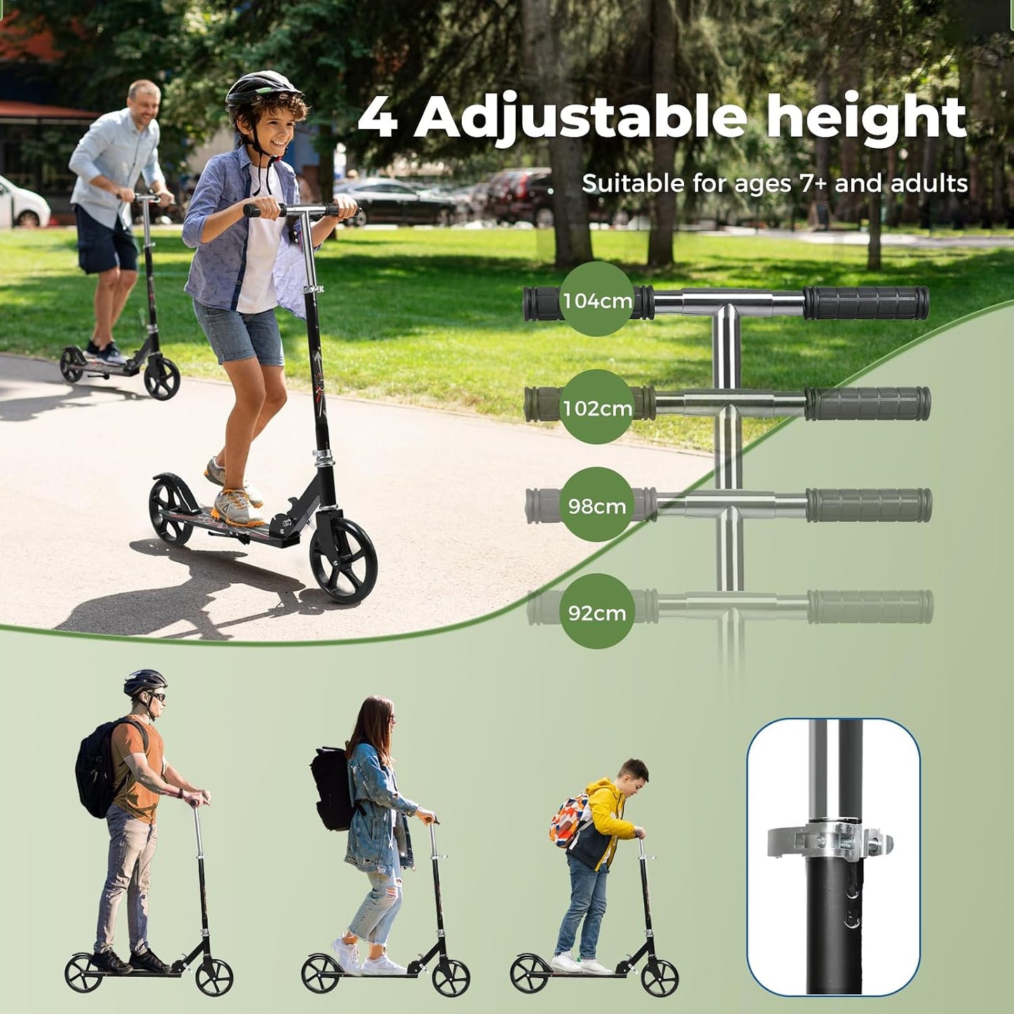 MONVELO Foldable Scooters Scooter with 2 Big Wheels for Kids and Adults up DEMO