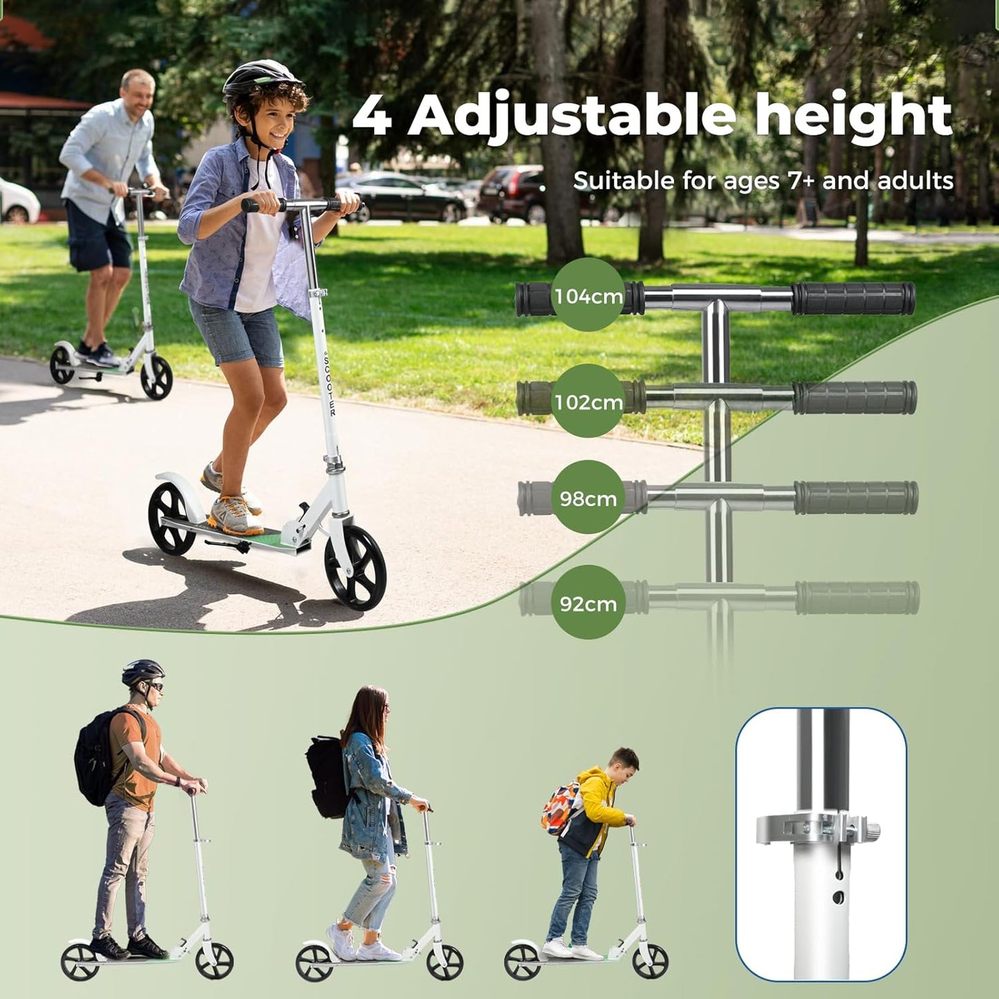 MONVELO Foldable Scooters Kick Scooter with 2 Big Wheels for Kids and DEMO