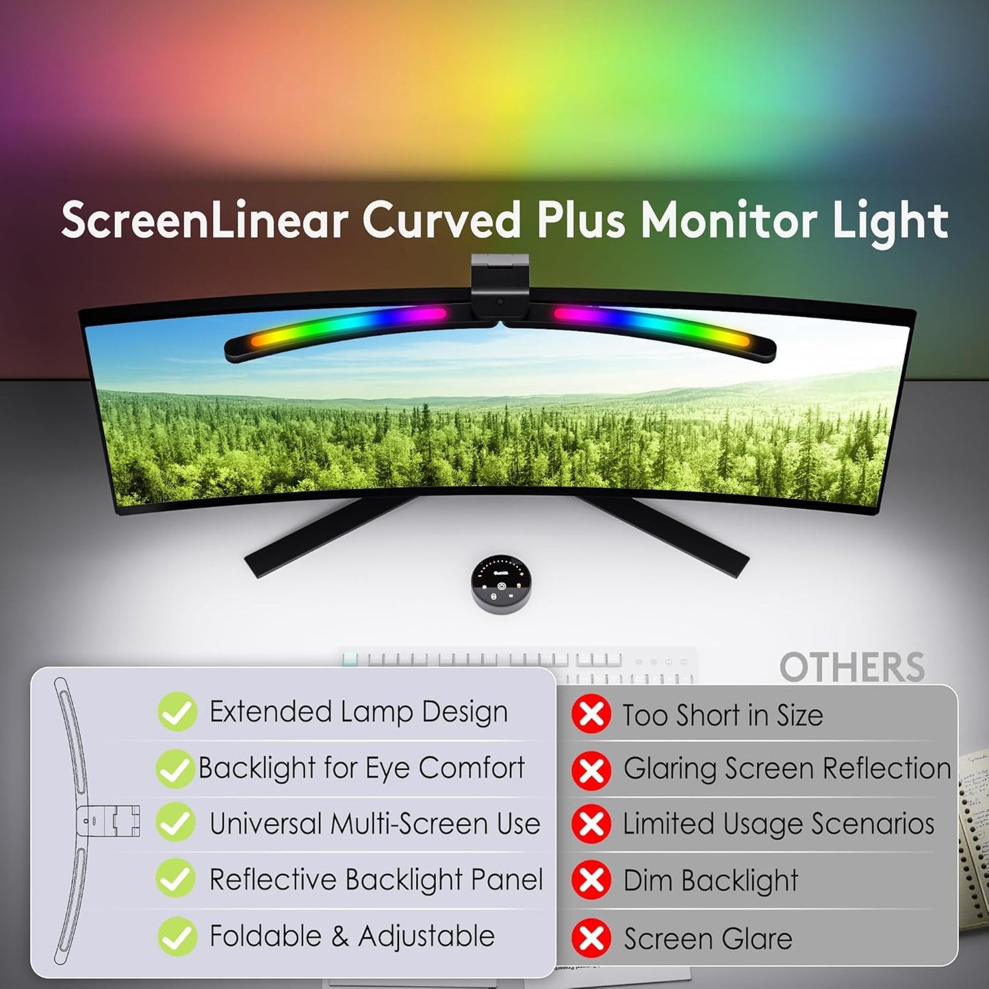 Quntis Curved Desk Lamps RGB Monitor Light Bar Auto Adjustable Brightness NEW