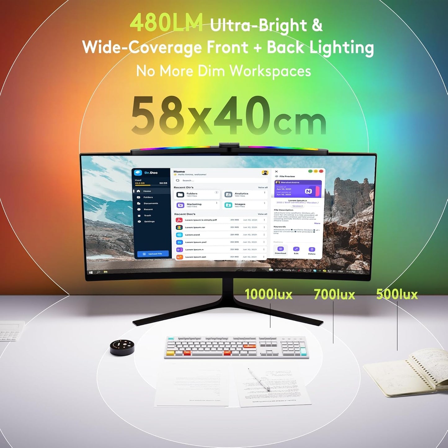 Quntis Curved Desk Lamps RGB Monitor Light Bar Auto Adjustable Brightness NEW