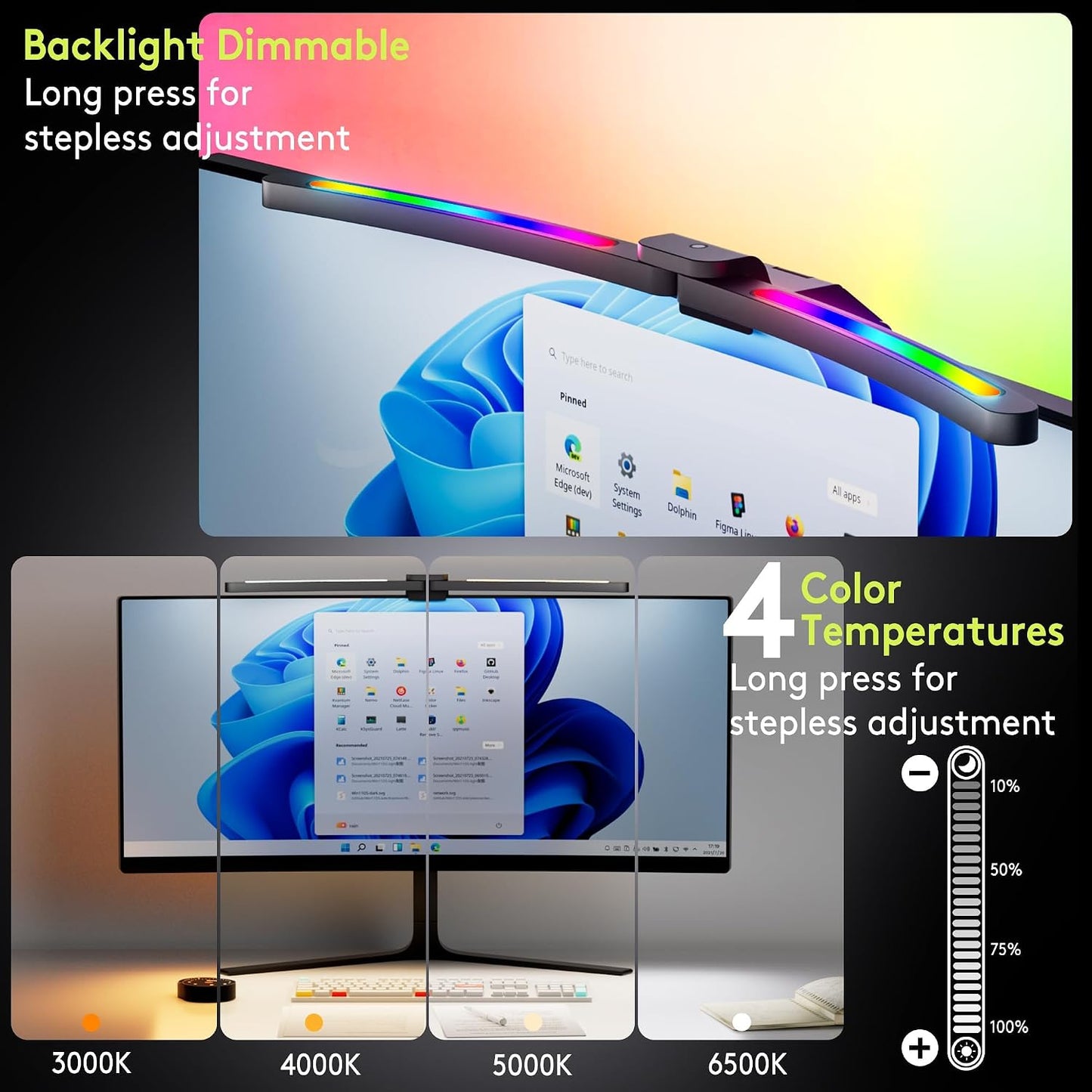 Quntis Curved Desk Lamps RGB Monitor Light Bar Auto Adjustable Brightness NEW