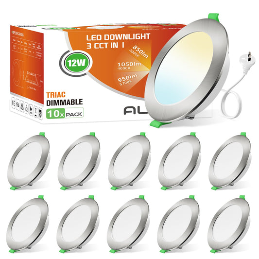 ALUSSO 12W Dimmable LED Downlight, Nickel Finish, 90-100mm Cutout NEW