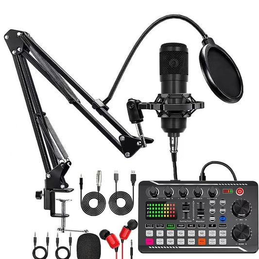 Aeokyzds Black Condenser Microphone Kit with Audio Mixer and Desktop Stand DEMO
