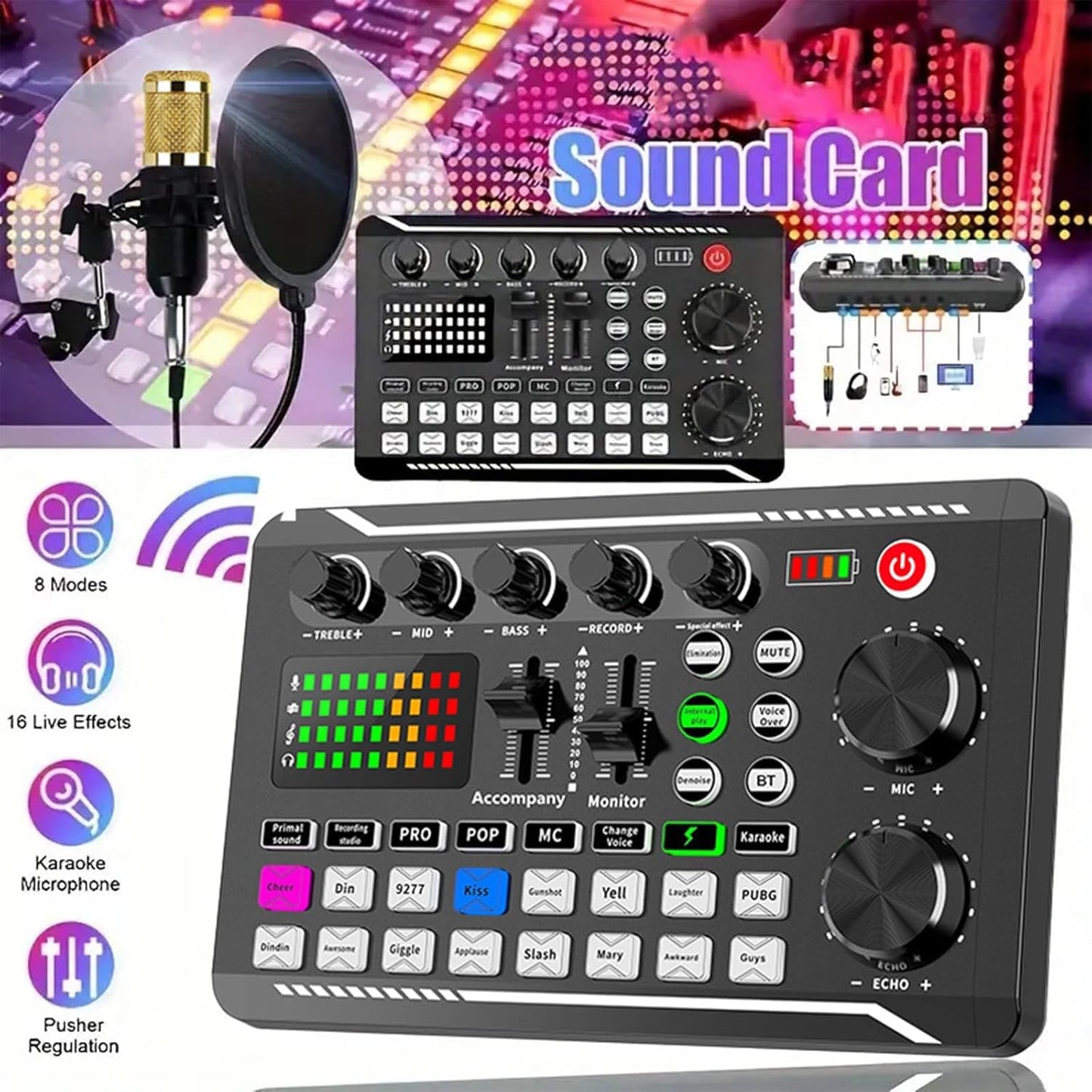 Aeokyzds Black Condenser Microphone Kit with Audio Mixer and Desktop Stand DEMO