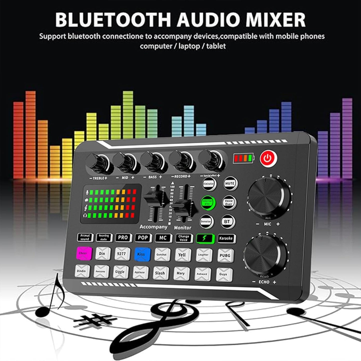 Aeokyzds Black Condenser Microphone Kit with Audio Mixer and Desktop Stand DEMO