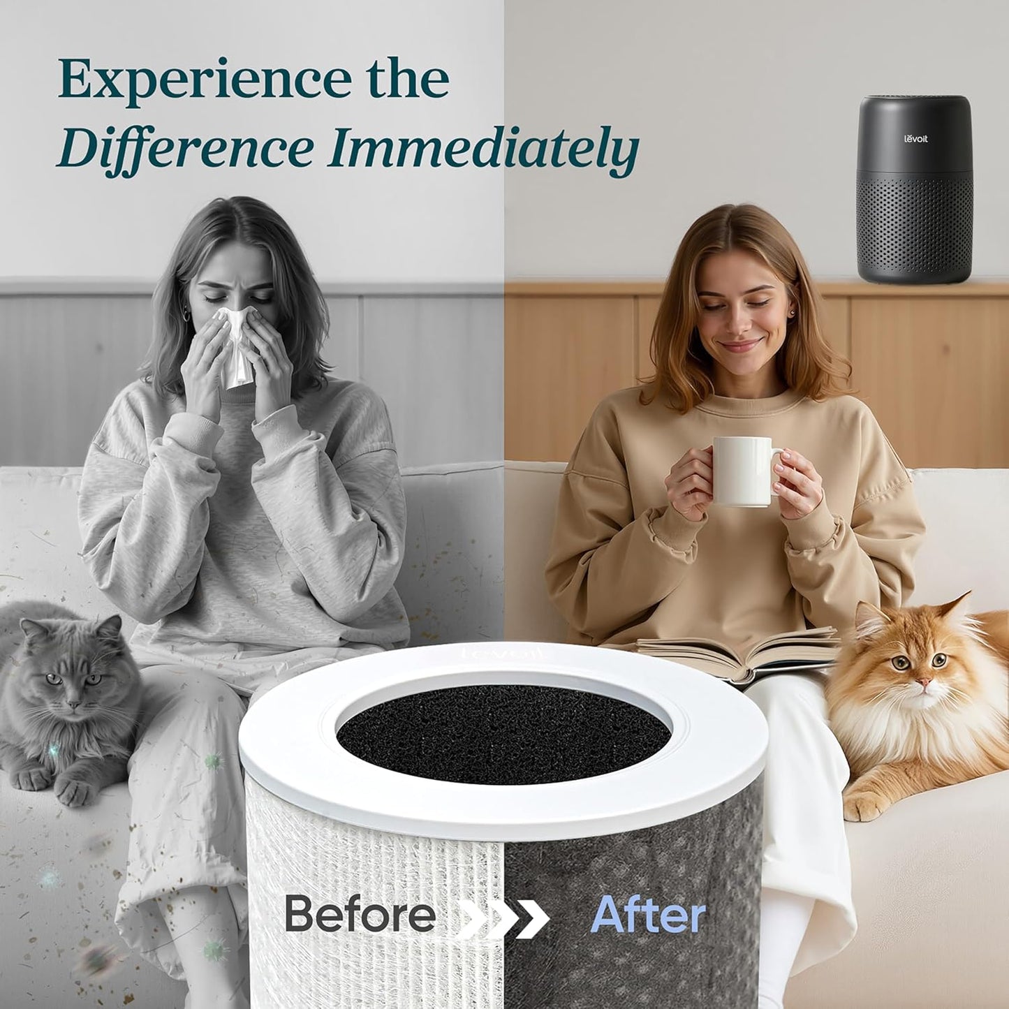 Levoit Core Air Purifiers Mini Air Purifier with Night Light, Quiet Mode, NEW