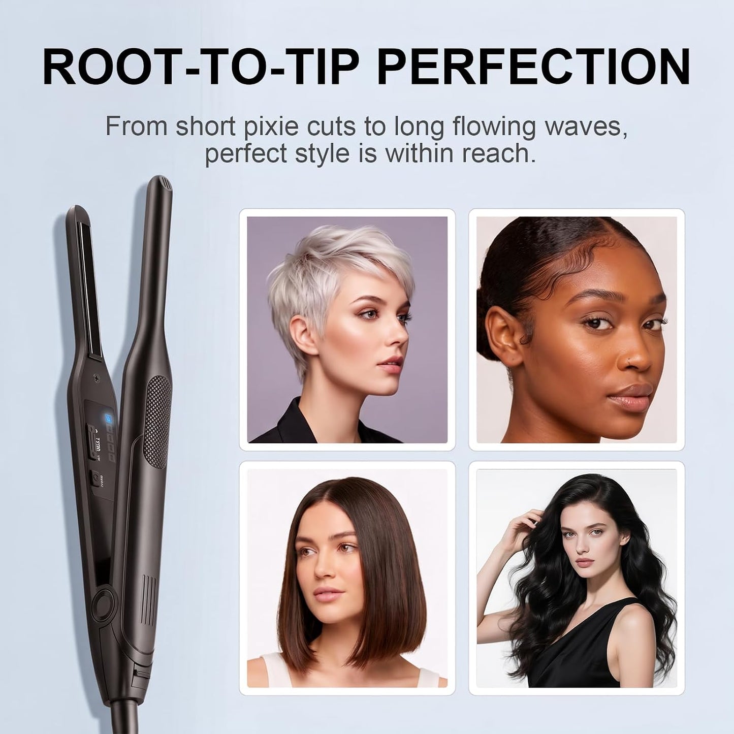 Telfun 0.3 Inch Flat Iron Hair Straightener for Short Pixie Cut Bangs Black NEW