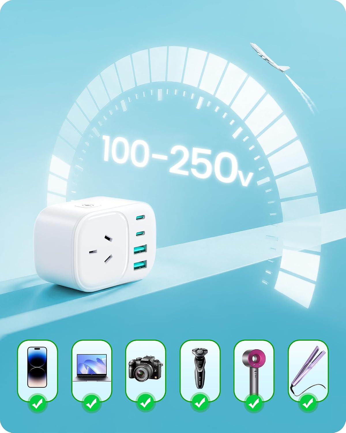 LENCENT Universal Travel Adapter Plug - Worldwide Power Converter, White DEMO