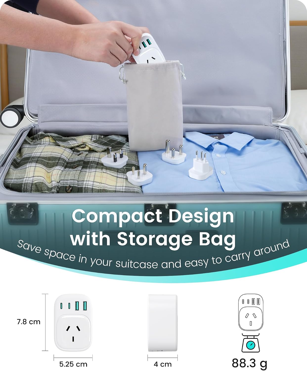 LENCENT Universal Travel Adapter Plug - Worldwide Power Converter, White DEMO