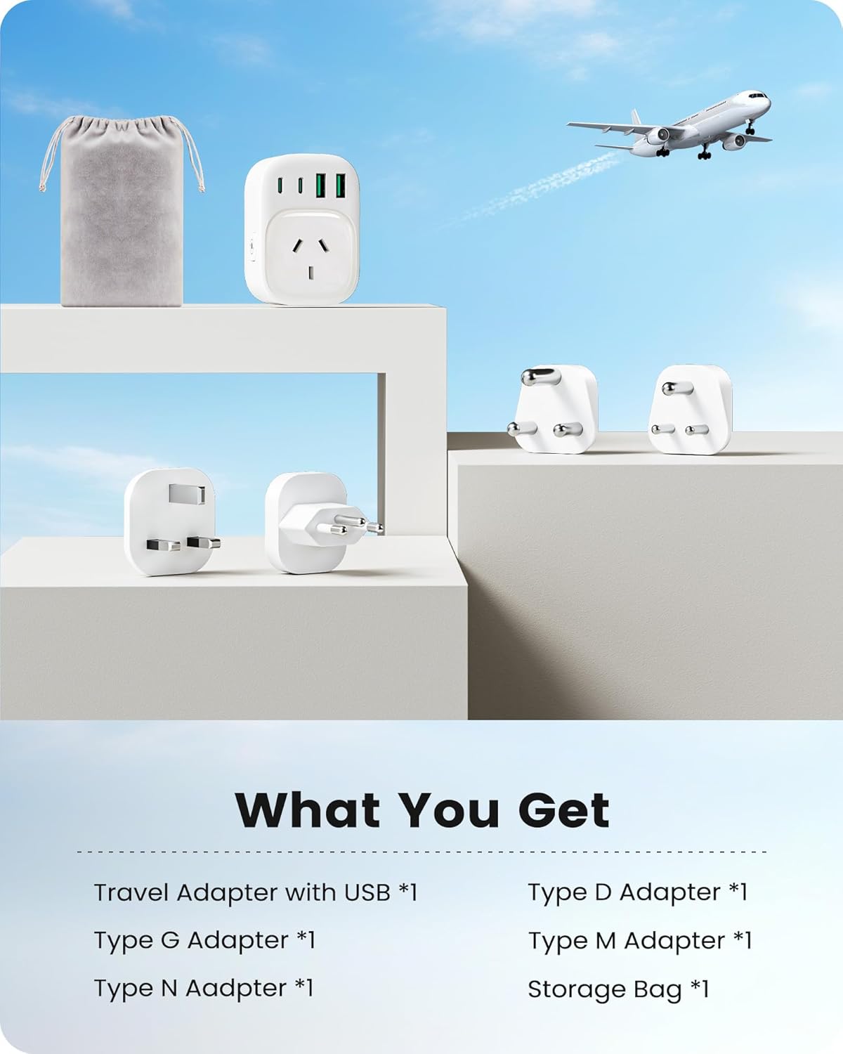 LENCENT Universal Travel Adapter Plug - Worldwide Power Converter, White DEMO