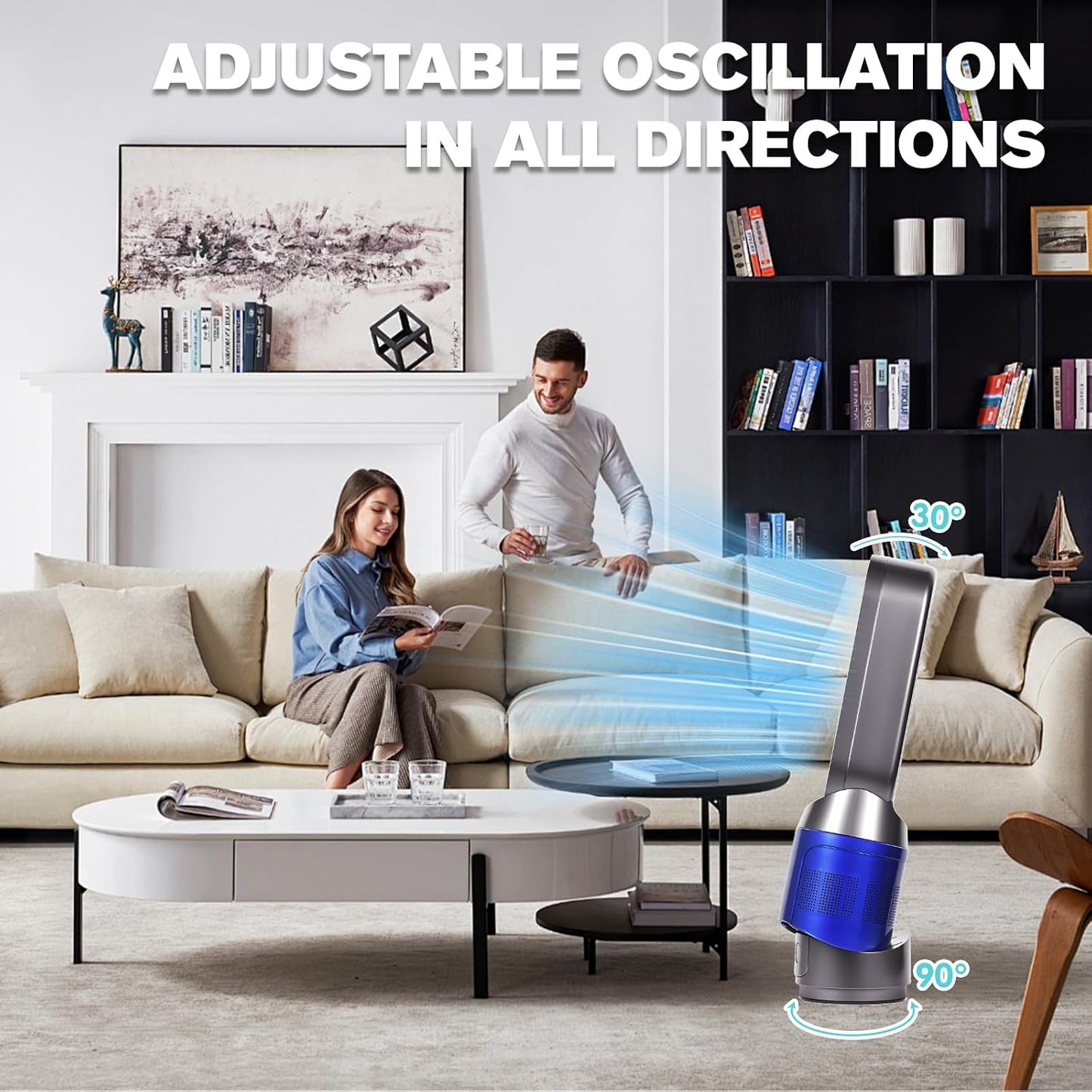 ADVWIN Bladeless Air Purifier Tower Fan with HEPA 8-Speed, Blue for Home NEW