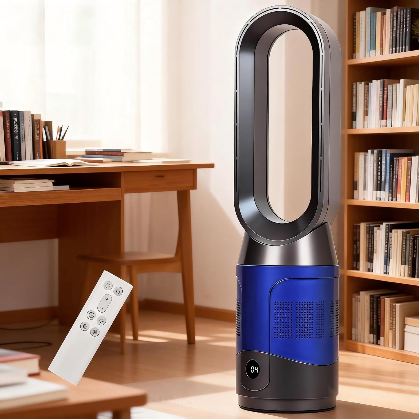 ADVWIN Bladeless Air Purifier Tower Fan with HEPA 8-Speed, Blue for Home NEW