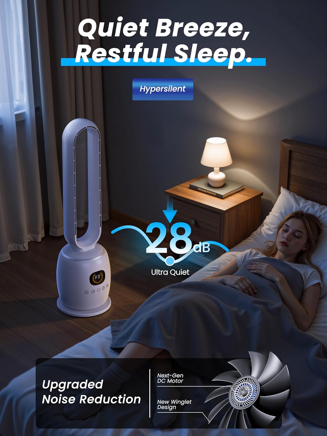 STORM HERO Quiet Oscillating Tower Fan with Remote, Timer, Large Off-White DEMO