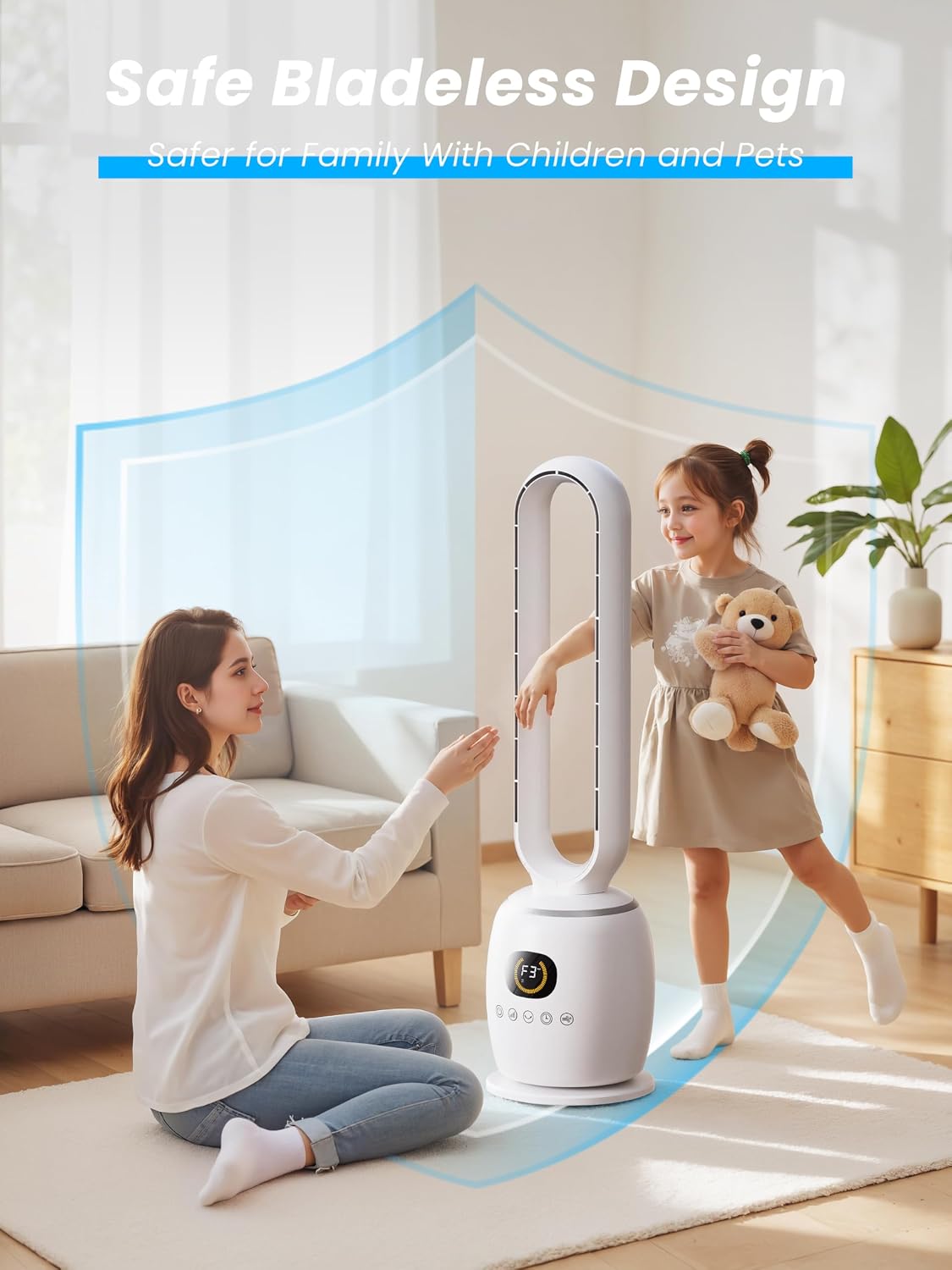 STORM HERO Quiet Oscillating Tower Fan with Remote, Timer, Large Off-White DEMO