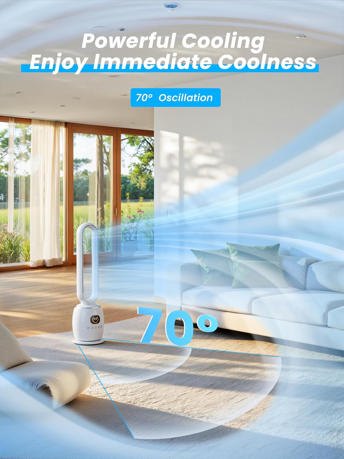 STORM HERO Quiet Oscillating Tower Fan with Remote, Timer, Large Off-White DEMO