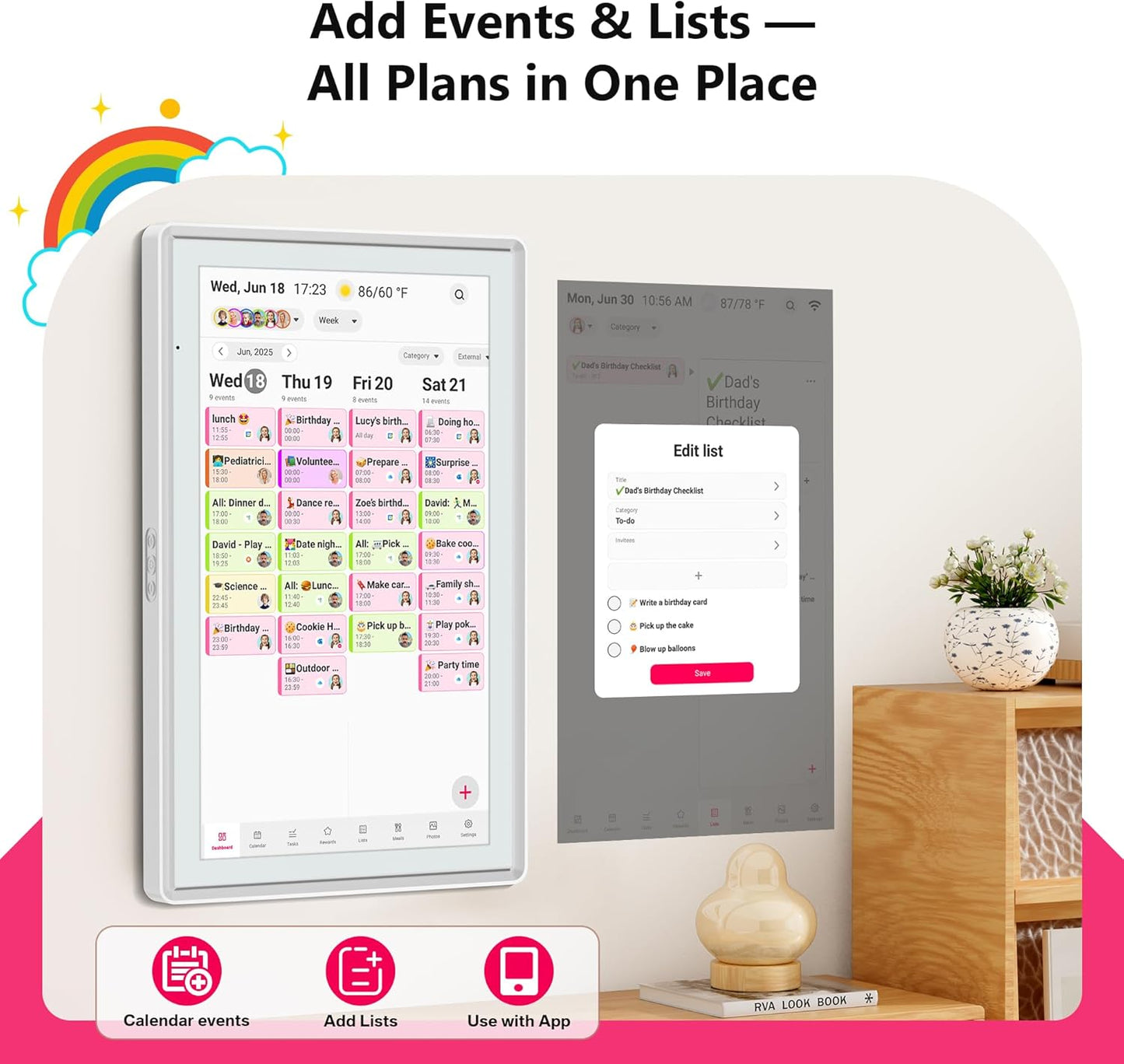 BIGASUO 21.5" Digital Smart Touchscreen Wall Calendar Electronic Family DEMO