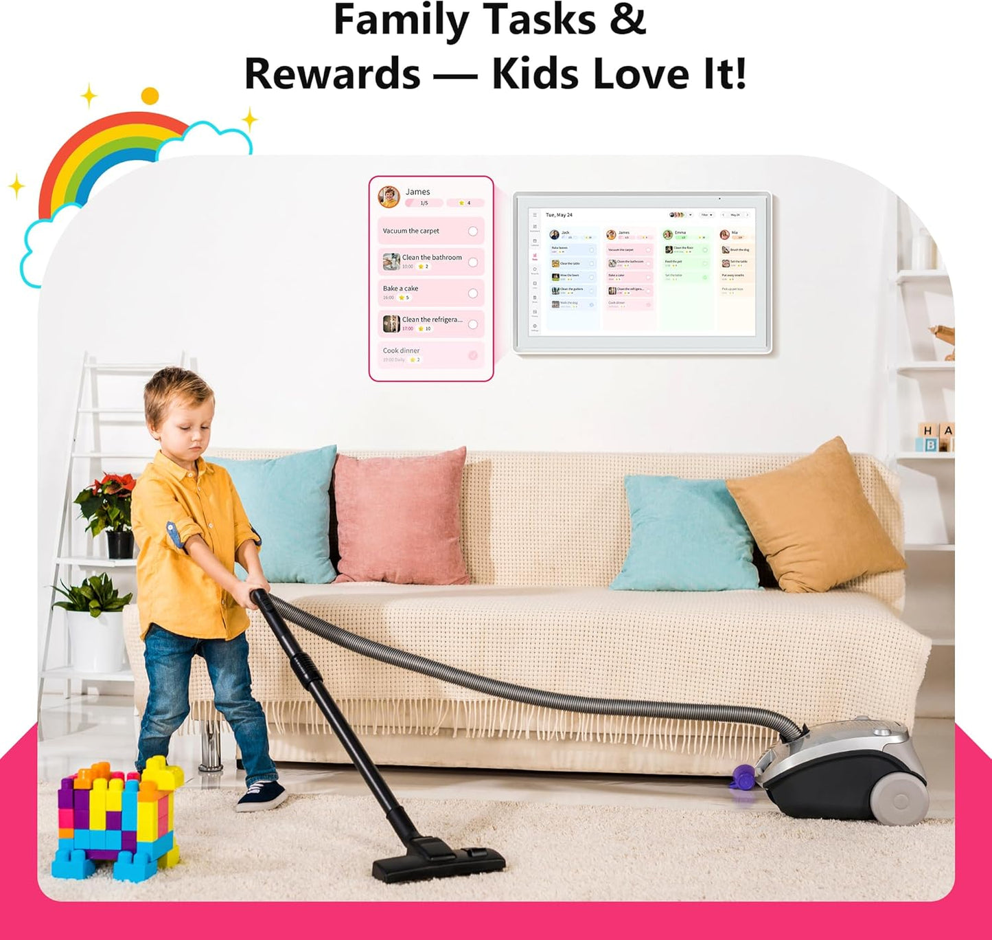 BIGASUO 21.5" Digital Smart Touchscreen Wall Calendar Electronic Family DEMO